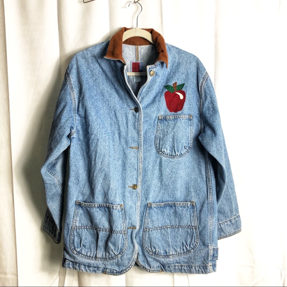 Vintage Sun Belt Denim Jean Jacket Embroide Apple.